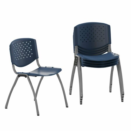 Flash Furniture HERCULES Series 5 Pack 880 lb. Capacity Navy Plastic Stack Chair with Titanium Gray Powder Coated Frame 5-RUT-F01A-NY-GG